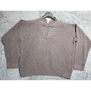 Eddie Bauer Sweater Vintage Mens XL Tall 100% Cotton Knit Henley USA Made Brown